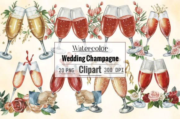 Elevate Your Wedding Stationery with Champagne Watercolor Clipart