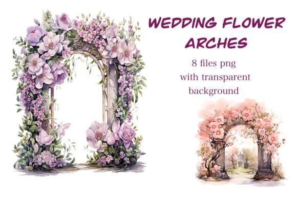 Set Wedding Flowers Arches, Watercolor: Designing with Floral Elegance